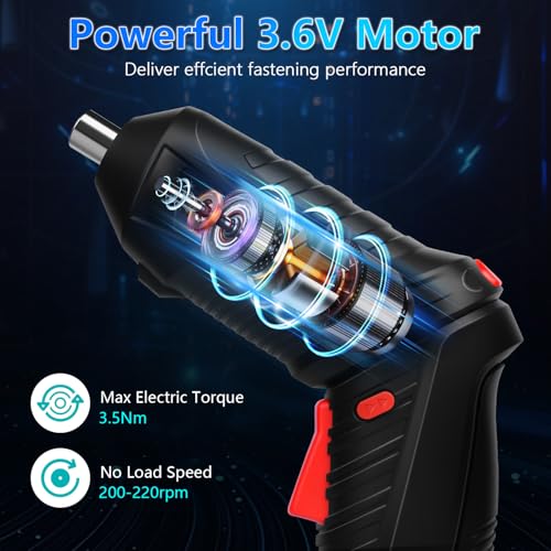Image of Power Screwdriver Cordless, JENABOM Screwdriver Bits Set Rechargeable, 3.6V Li-ion 3.5N.m Max Torque Electric Rotatable Drill Screwdriver for Home Improvement DIY Project, 47 Pcs