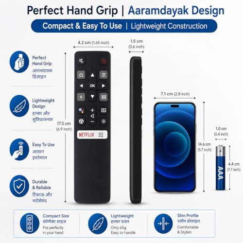Image of Replacement Remote Suitable for TCL Smart TVs - Supports Netflix | Bluetooth Voice Command | Verify Compatibility Before Purchase Model 802v