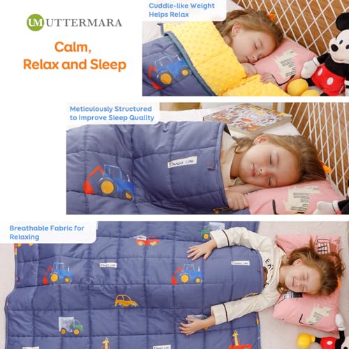 Image of Uttermara Weighted Blanket 7 lbs, Ultra Cozy Minky Fleece and Cotton Sided with Cartoon Patterns, Reversible Heavy Blanket Great for Sleeping, 36x48 inches, Blue Car World