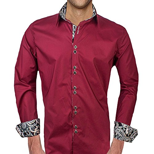Maroon with Black Accent Dress Shirts | Maroon Mens Shirts | Black Paisley Dress Shirts