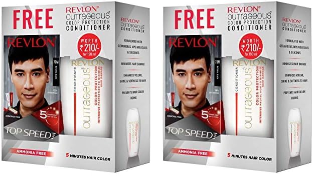 Revlon Top Speed Hair Color for Men Natural Black with Outrageous Conditioner 190ml | 100% Grey Coverage in 5 Minutes | Infused with Mother of Pearl and Ginseng Root extract | Prevent Fading, add Volume, Softness & Shine to Hair