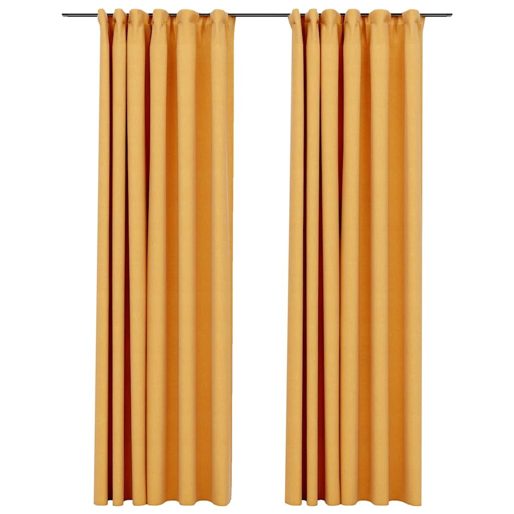 Paire de Rideaux Occultants Aspect Lin avec Crochets Métalliques, Lot de 2 Rideaux Jaunes de Salon et Chambre, Occultation Lumière pour Fenêtre, 140 x 245 cm