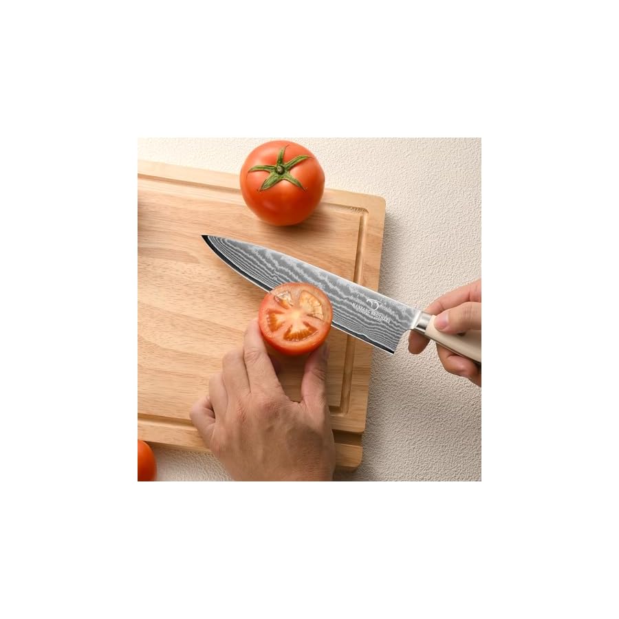 NANFANG-BROTHERS-Damascus-Kitchen-Knife-Set-14-Pieces-with-Shears-Sharpener-VG10-Damascus-Steel-ABS-Ergonomic-Handle-Wooden-Block-Storage-White NANFANG BROTHERS Damascus Kitchen Knife Set 14 Pieces with Shears & Sharpener - VG10 Damascus Steel, ABS Ergonomic Handle, Wooden Block Storage White