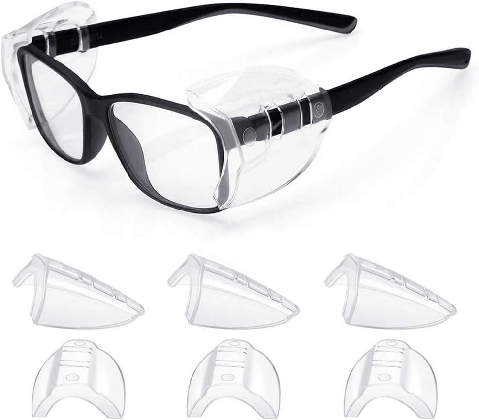 3 Pairs Safety Glasses Side Shields,Slip-On Side Shields for Safety Glasses,Slip-On Clear Side Shield for Added Protection on Safety Glasses (Clear)