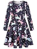 Quedoris Girls Twirly Printed Casual Party Long Sleeve Dress Balloon Unicorn L
