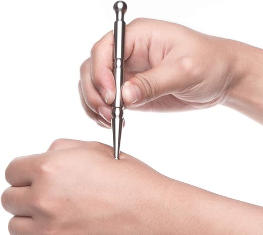 FeelFree Sport Stainless Steel Manual Acupuncture Pen-Deep Tissue Massage Tool-Trigger Point Massage Relief Pain Therapy Tools Full Body Relaxing Trigger Self-Massage Acupressure Bar (A)