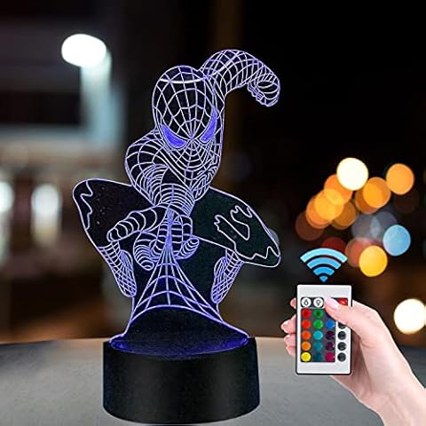 WUYOR 3D Illusion Lamp, 16 Colours Spiderman Night Light , for Boys Kids Adults Changing Sleeping Lighting with Smart Touch Button Art Sculpture Lights with Remote Christmas Gifts Cover