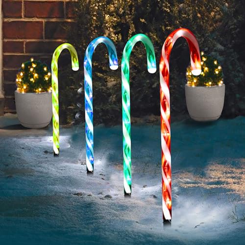 Just for Christmas Candy Cane Lights 4Pack 40 Multicolour LEDs Christmas Pathway Stake Lights Xmas Outdoor LED Path Lights Pre-Lit Battery Operated Festive Garden Path Yard Lawn Christmas