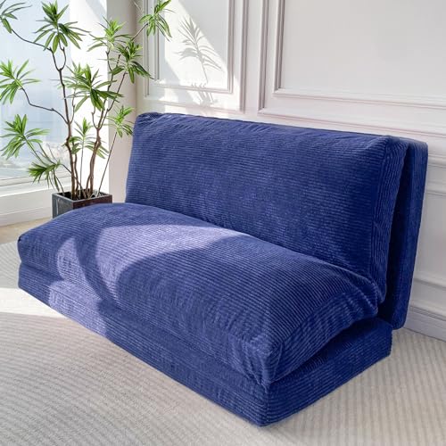 Image of MAXYOYO Folding Sofa Bed, Extra Thick and Long Floor Sofa Convertible Chair with Washable Cover, Floor Couch Lounge Bean Bag Bed for Living Room, Navy, 39x91 Inch