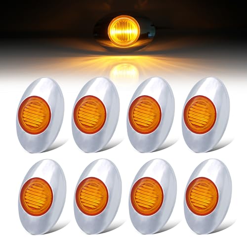 Ledvillage [Pack of 8 3 Inch Oval Amber LED Sealed Clearance Lamps 3-3528 SMD Side Marker Panel Light Waterproof Trailer RV Boat Bus Pickup Flatbed Heavy Duty Truck 12V DC Chrome Bezel Q0