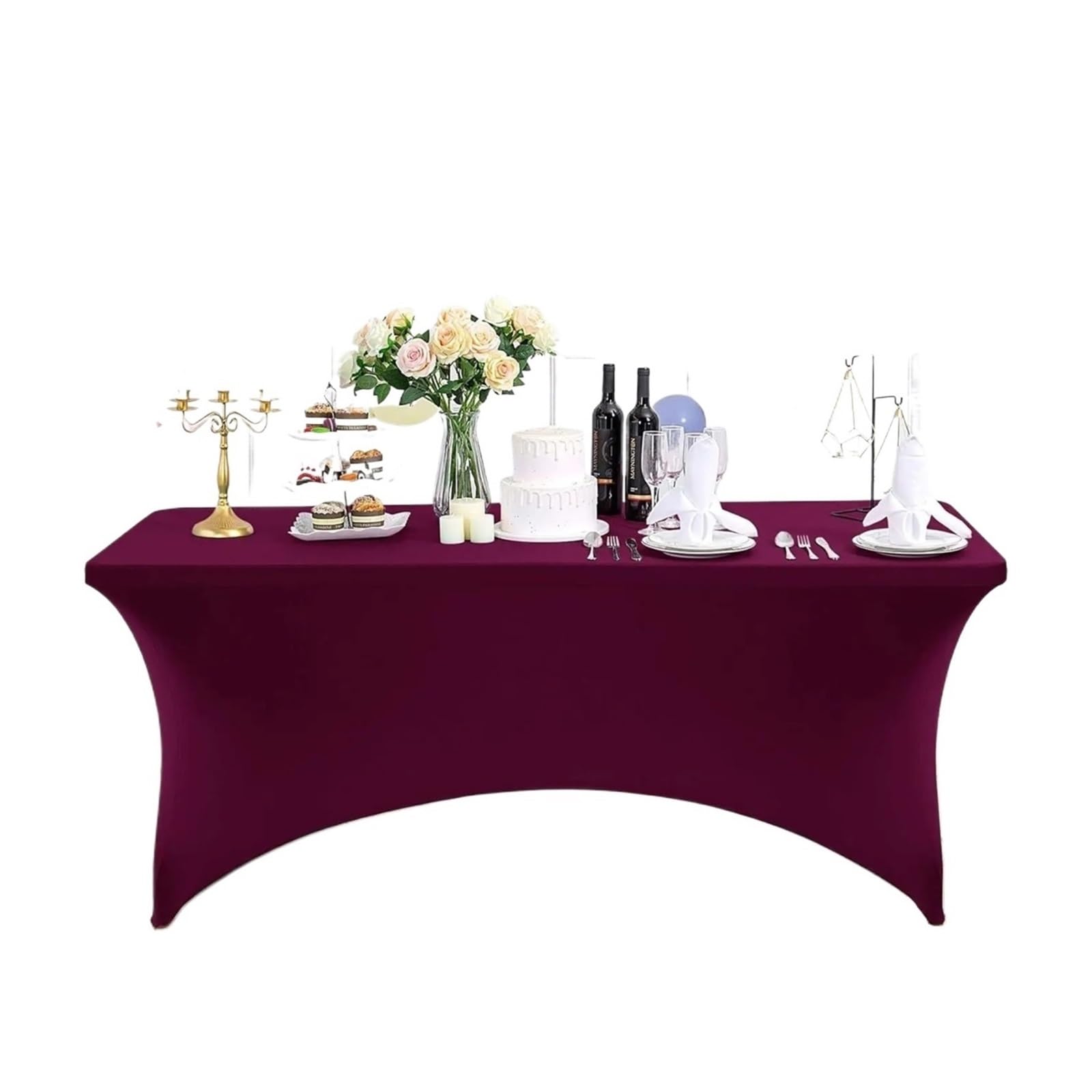 SNGUOQ 2pcs Stretch Spandex Table Cover for Standard Folding Tables Universal rectangle Fitted Tablecloth Protector For Event, Wedding(Purple,8FT 244x76x76CM)