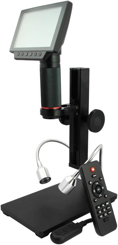 Andonstar ADSM302 Digital Microscope with its IR remote control on the base.