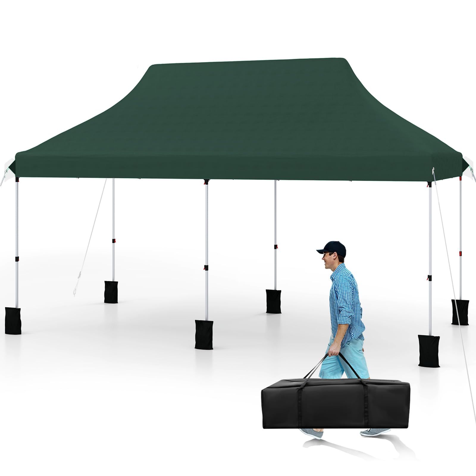 COSTWAY Carpa Plegable 3x6m, Pergolas de Jardin Pop UP, Protección UV 50+ Impermeable, Bolsa de Transporte, Cenadores Pabellón Jardin Exteriores, 6 Sacos de Arena (Verde)