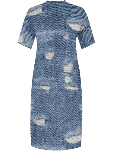 Image of SUZONANA Plus Size Denim Print Maxi Dresses for Women Casual V Neck Short Sleeve with Pockets Soft Jean Look Dress XL-6XL