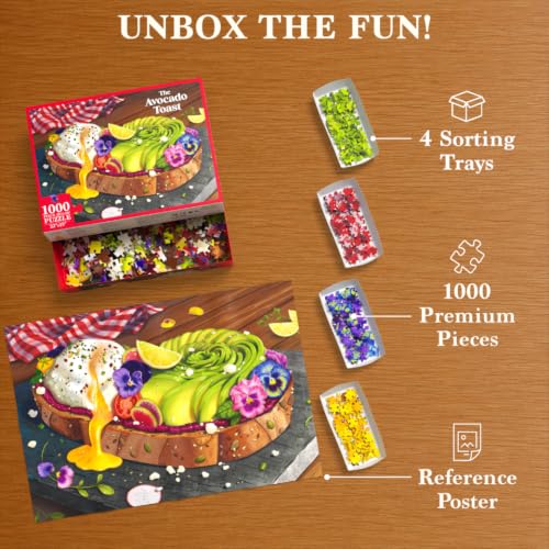 Image of Jigsaw Puzzle 1000 Pieces - The Avocado Toast for Food Lovers | Brain-Boosting Fun for Adults, Families, Game Nights, Unique, Perfectly-Fitting Pieces, Finished Size 22 inch x 15 inch, Ages 15+