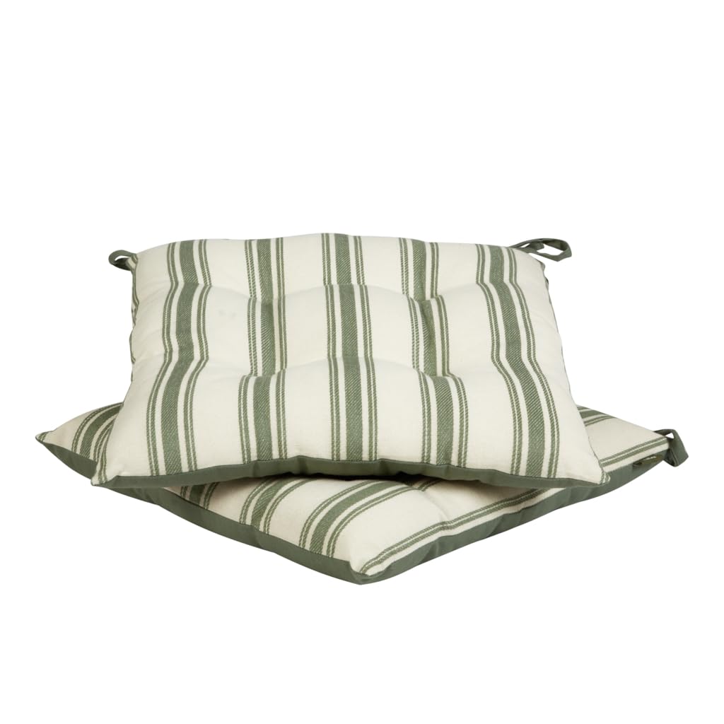 Dibor Striped Garden Chair Cushions Set of 2 Seat Pads with Ties (Green)