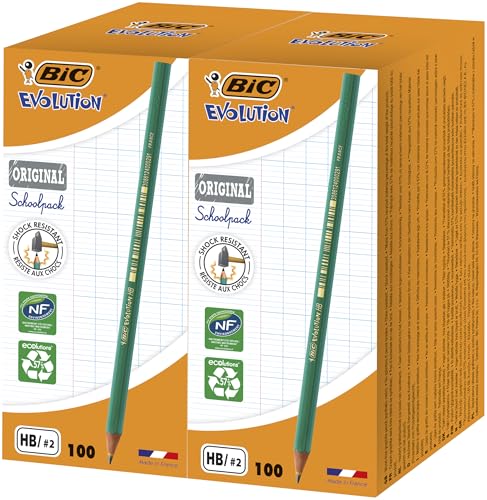 BIC Ecriture Evolution Original Crayons à Papier Gris - Certifiés NF Environnement - Pointe HB, Lot de 200