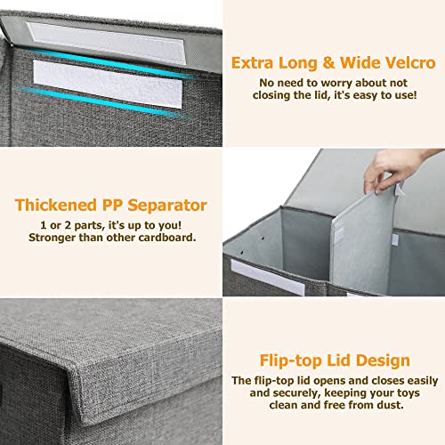 Hibobi Large Toy Box With Double Flip-Top Lid, Collapsible Sturdy Toy Chest Storage Bins With Handles, Toy Storage Organizer For Kids Boys Girls Nursery,Playroom,Bedroom, 24.5"X13"X16", Gray #TOP7