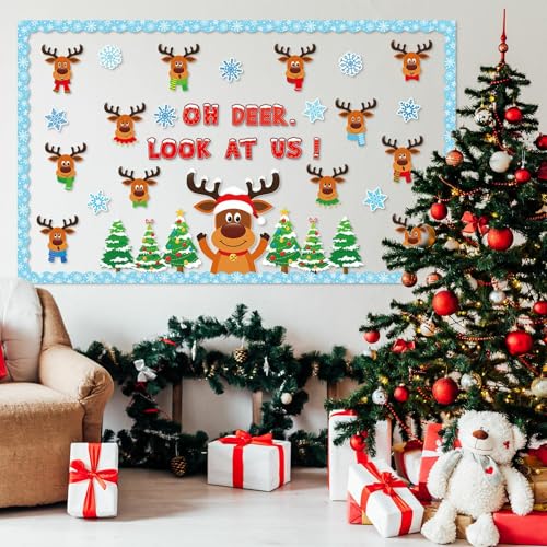 Image of Christmas Bulletin Board Decorations Set Christmas Classroom Decoration Oh Deer Look At Us Bulletin Board Decor Elk Snowflakes Cutouts For Winter Holiday Party Classroom School Home Wall Decor