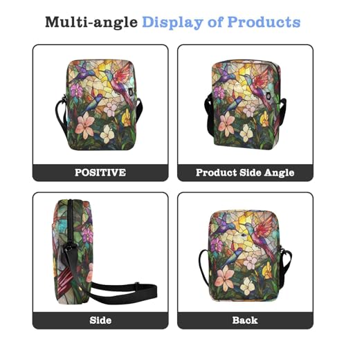 Stained Glass Beautiful Birds Colorful Flowers small messenger bag for men Crossbody Small Bags For Women Shoulder Handbags Adjustable Strap for Travel work4