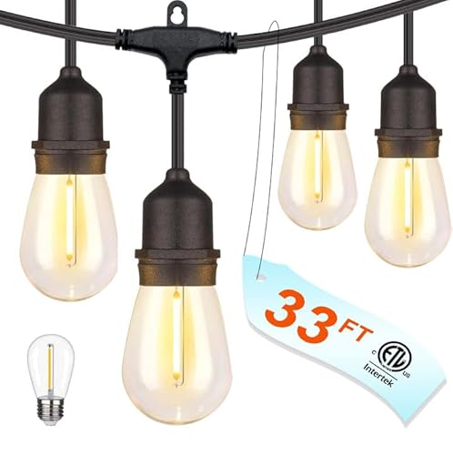 FOEERS 33FT Outdoor Waterproof String Lights with 11 Shatterproof Bulbs,