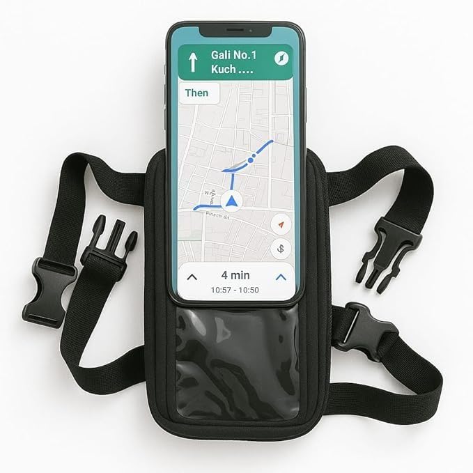 Image of Rhythm Universale Mobile Holder /Stand /Mount Pouch for Scooters Scooty Activa Jupiter EV's | X1 Model (Pack of 1 pcs) Colour Black Cover