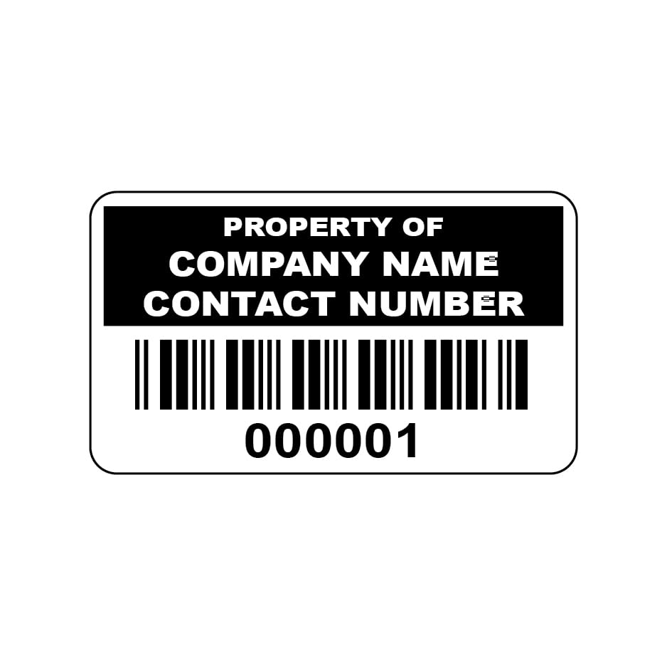 2000 Black Personalised Barcode Asset Tag Labels Custom Stickers- 38mm x 20mm Permanent Vinyl Labels - Simple to Customize