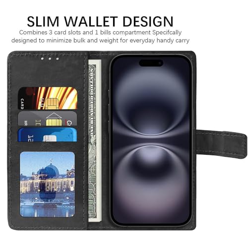 Image of Amazon Brand-Solimo Flip Leather Mobile Cover (Soft & Flexible Back case) for Apple iPhone 16 (Black)