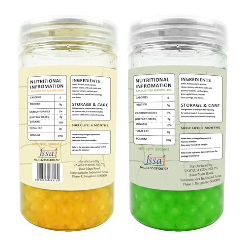 Image of Zawaa Boba Tea Assorted Popping Boba Pearls - Mango & Green Apple | 300g Each (Pack of 2) | Bursting Bubble Tea Pearls
