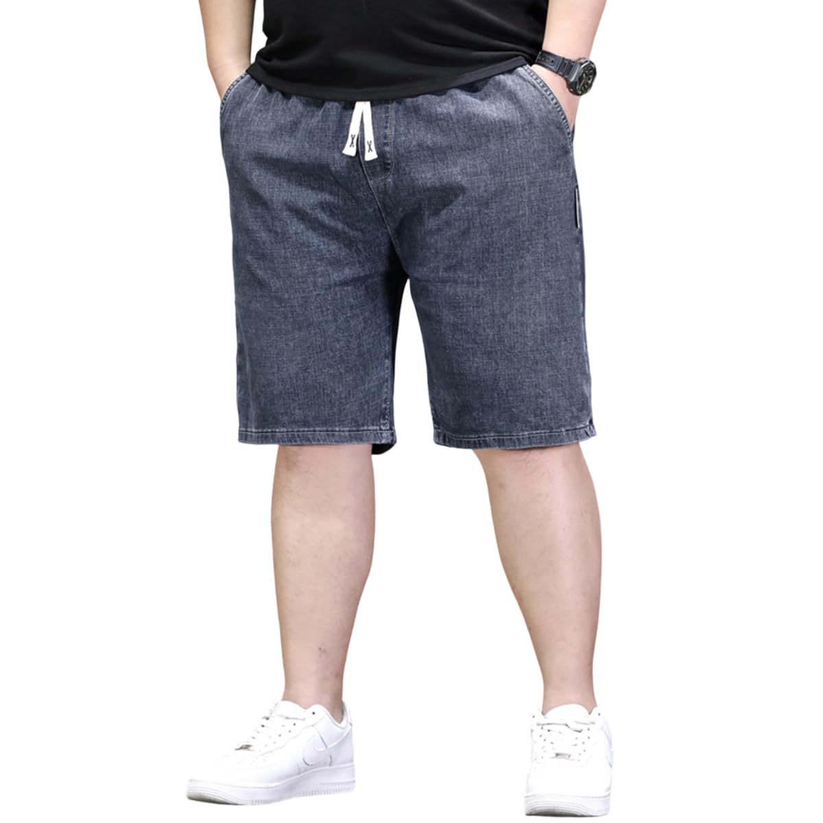 Herren Jeans Shorts Große Größe Männer Übergröße Denim Shorts Lässige Kurz Jeanshose Loose Fit DK1012