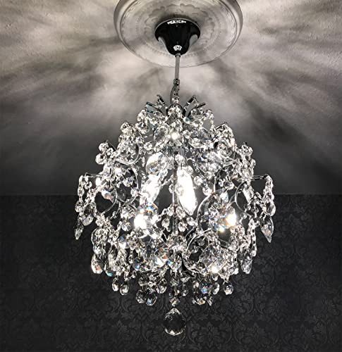 A1A9 Modern Crystal Chandelier Lighting Fixture, 3 Light Crystal Raindrop Lampshades Ceiling Light, Chrome Hanging Pendant Lights For Dining Room Bedroom Living Room Entryway Size: D15'' X H18'' #TOP6