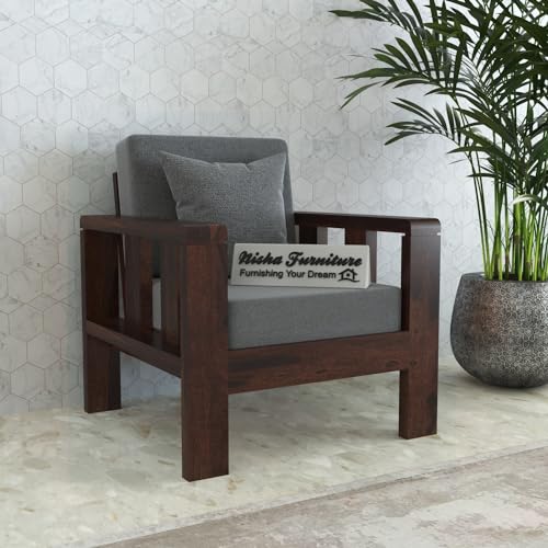 Image of Sheesham Wooden Sofa 1 Seater Sofa Set for Living Room and Home Furniture, Single Seater Sofa Wooden in Walnut Finish