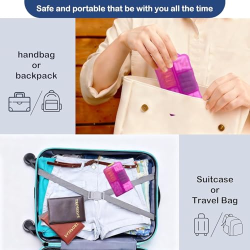 Image of 3 Pack Extra Large Pill Organizers with Medicine Labels, Pink Blue Purple | Includes 3 extra large cases with 3x161 labels and 10 compartments each for 7-day planning and travel