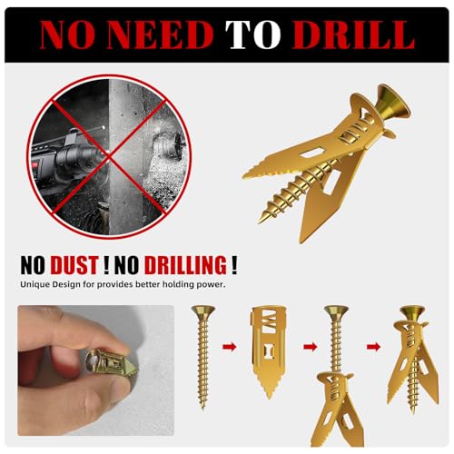 Image of 420 Pcs Self Drilling Drywall Anchors with Screws Kit, 2 Sizes Drywall Anchors and 4 Sizes Zinc Plated Screws, Holds Up to 100lbs, No Pre-Drill Needed, for TV, Shelf Straps, Picture Frames