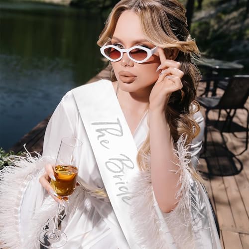The Bride Sash Bachelorette Party White and Silver Glitter Bride to be Sash for Bridal Shower Wedding Hen Party4