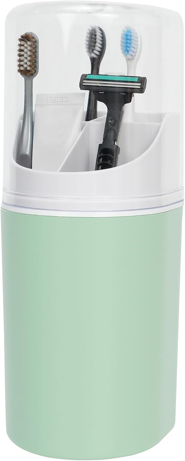 Tall Electric Toothbrush Holder with Cover, 10.6" Dust Proof Bathroom Caddy Fits Adults Electric Toothbrushes, Toothpaste, Wall Mount or Countertop Organizer with Removable Dividers, 4 Slots (Green)