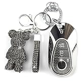Rayslesan Cute Key Fob Cover with Rhinestone Bear Charm, Bling TPU Smart Key Case for Women, Compatible with Mercedes Benz S-Class G-Class E-Class EQE EQS 2020-2025 (3-Button, Silver Black)