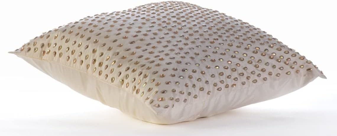The HomeCentric Decorative Cream Pillow Cover for Sofa 16x16 inch (40x40 cm) Taffeta Pillow Covers with Zipper, Abstract, 3D Sequins Embellished, Modern Designer Pillowcases Easter - Drop of Gold