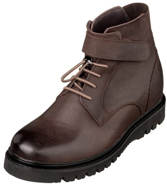 Image of CALTO Men's Invisible Height Increasing Elevator Shoes - Dark Brown Leather Lace-up Work-Style Casual Boots - 3.2 Inches Taller - K83115 - Size 6.5 D(M) US