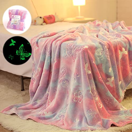 Anowpo Glow in The Dark Blanket Butterfly Gifts for Girls,Soft Blanket 3 4 5 6 7 8 9 10 Year Old Girl Gifts, Toddler Girls Toys Age 6-8,Mothers Day Birthday Gifts Christmas, 50