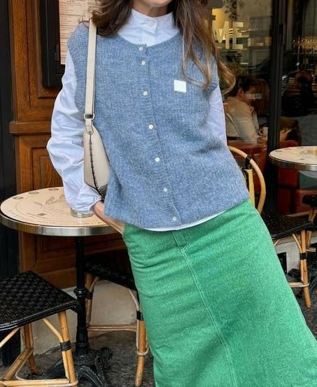 Image of UAURORAO Women Chunky Sweater Vest Button Down Crochet Cable Knit Cardigan Sleeveless Open Front Knitted Crop Waistcoat