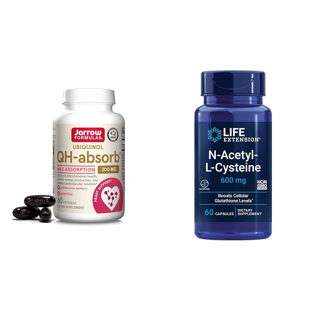 QH-Absorb 200 mg - High Absorption Co-Q10 - Active Antioxidant Form of Co-Q10 & Life Extension N-Acetyl-L-Cysteine (NAC), Immune, Respiratory, Liver Health, NAC 600 mg