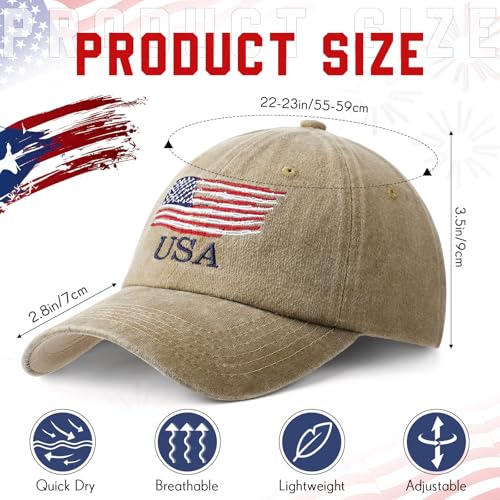 Image of Geyoga 4 Pack USA Flag Baseball Cap Washed