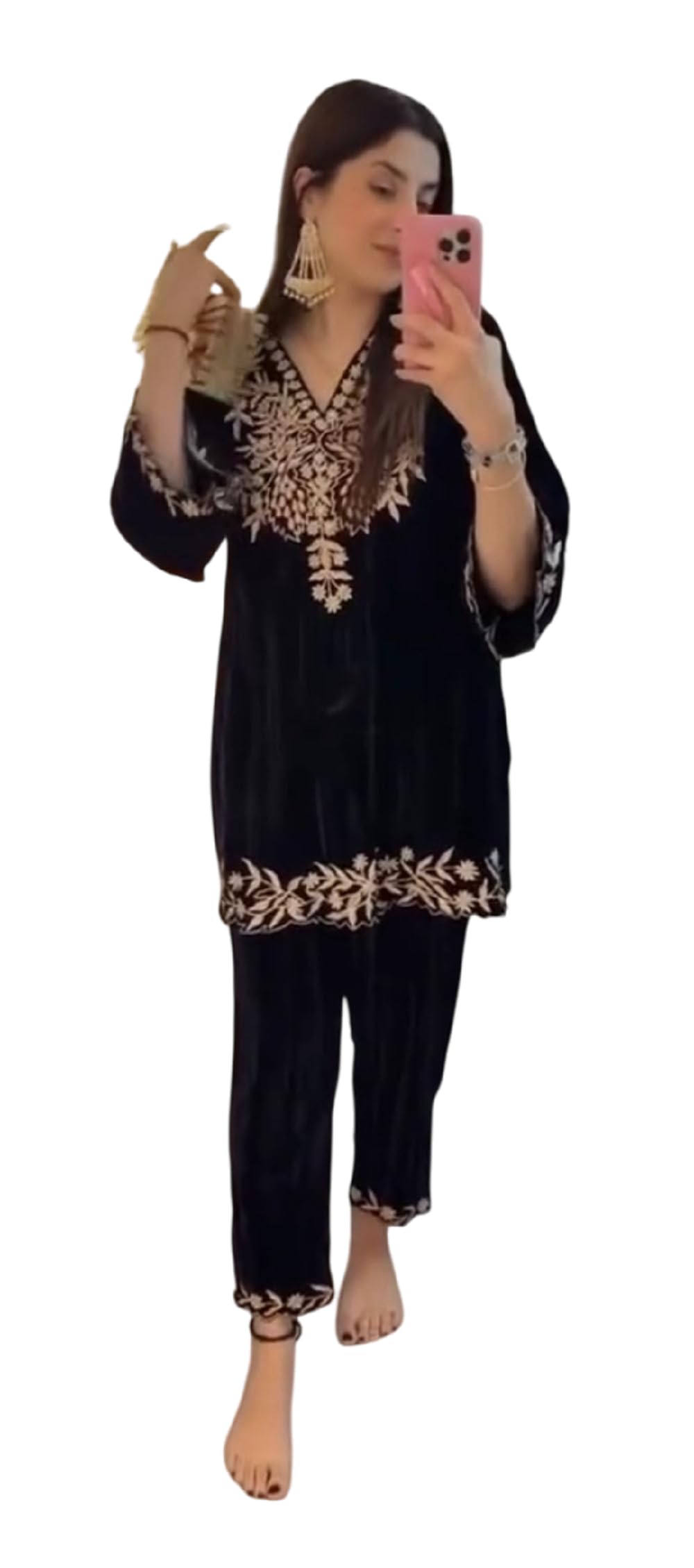 Women's Velvet Embroidered Co-Ord Set