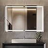 Hasuit Lighted Medicine Cabinet with Mirror, Wall Mounted Bathroom Mirror with Storage, 2 Doors Bathroom Wall Cabinet with LED Lights, 31.5'' x 23.6''