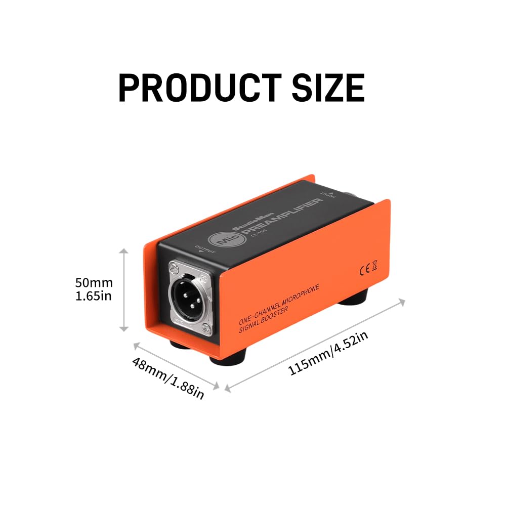 StudioMan Preamplificador de micrófono CL-100, entrada/salida XLR, naranja y negro