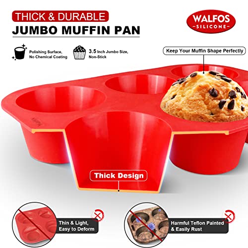 Walfos Silicone Texas Muffin Pan - 6 Cup Jumbo Silicone Cupcake Pan, Non-Stick Silicone, Just Pop Out! Perfect For Egg Muffin, Big Cupcake - Bpa Free And Dishwasher Safe #TOP1