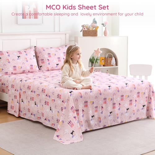 MCO Pink Princess Kids Twin Sheet Set, 3 Piece Soft Microfiber Kids Twin Size Bed Sheets, Oeko-TEX, 16" Deep, Won't Pop Off, Breathable & Machine Washable, Cute Bedding Set for Girls Boys - image 4