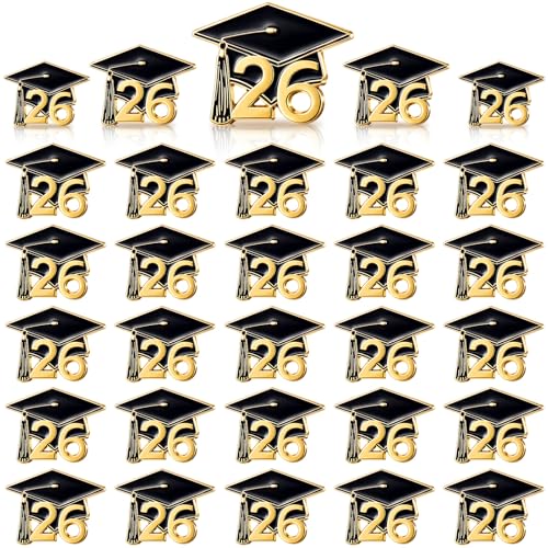 Image of Misdary 30 Pcs Graduation Pins Bulk Class of 2026 Lapel Cap Pin Enamel Jewelry Brooch Graduation Party Favors Gifts for School Student Clothes Bags Decor