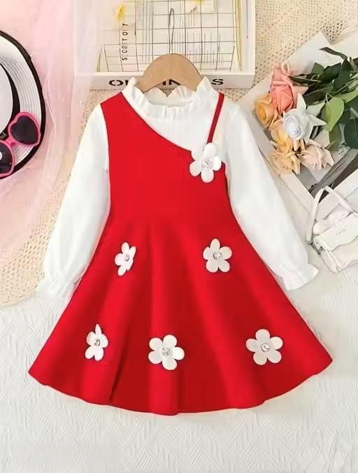 Summer and all seasons Cotton dress for kids and childs|,UT,C,Girl Red Flower dress-image-47